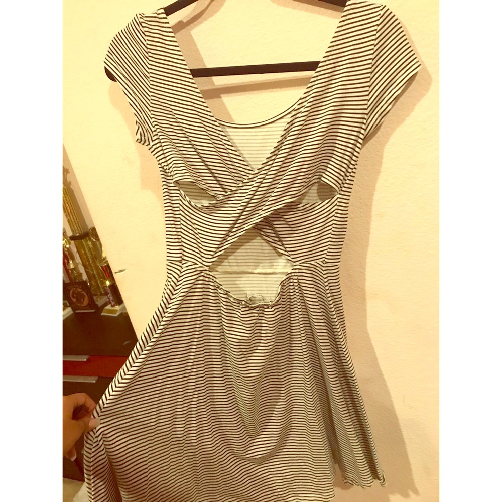 AE Striped Cutout Cross-Back Skater Dress
